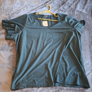 BloomChic Teal Blouse with Eyelet Detail